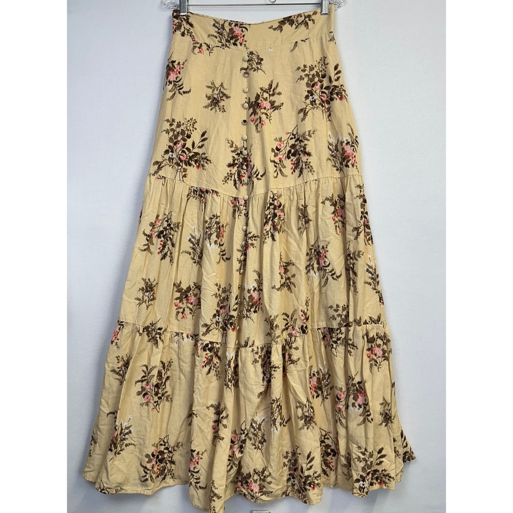 Elie Tahari Floral Tiered Maxi Skirt Beige Women's Medium